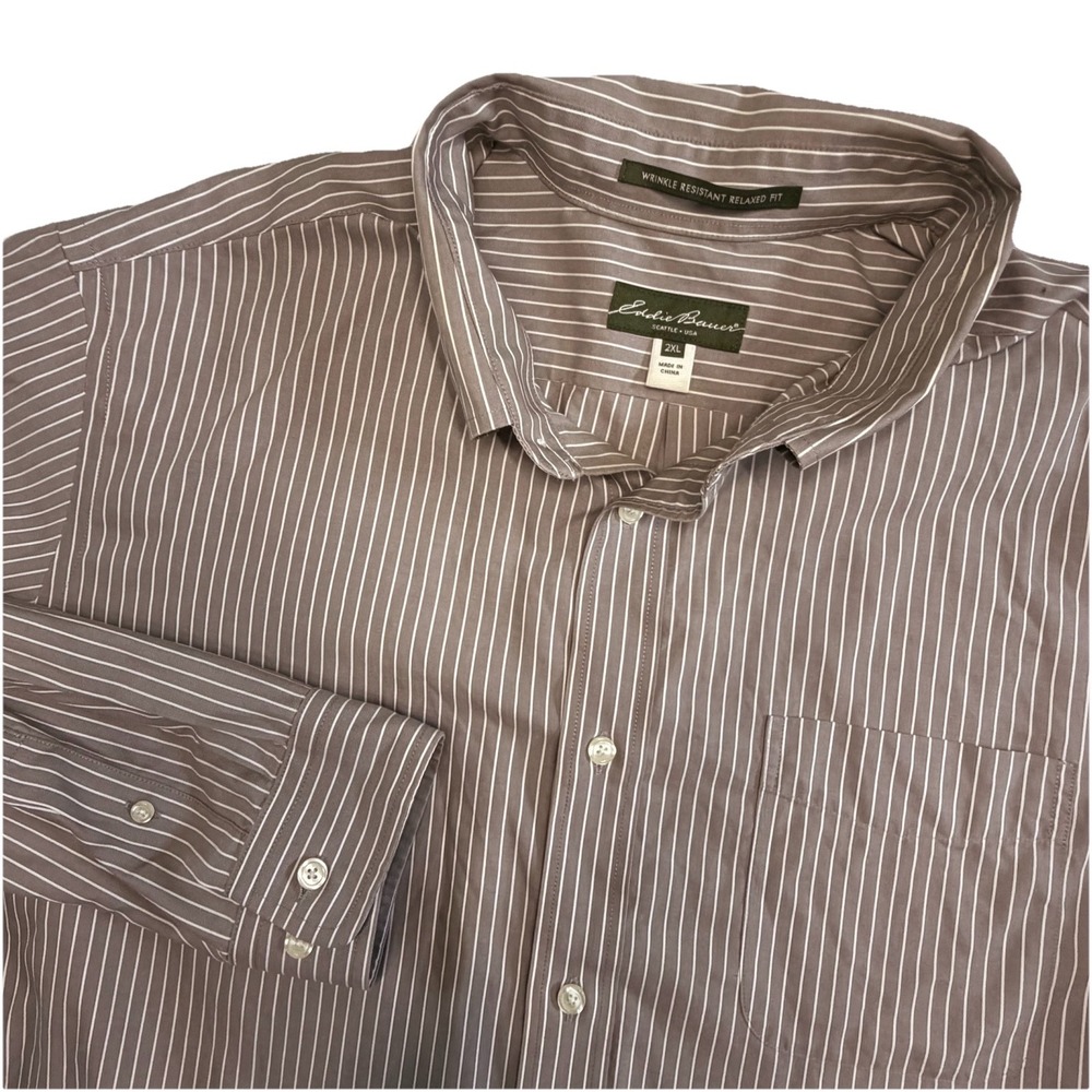 Eddie Bauer Classic Fit Men's Button Shirt 2XL Wrinkle Stain Resistant Striped